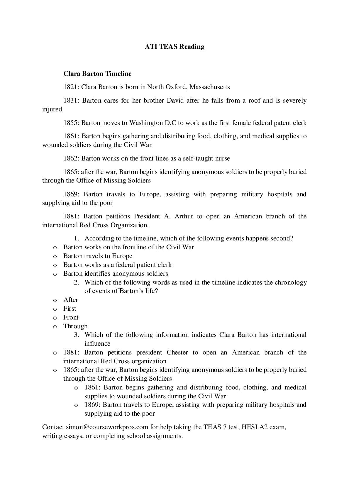 Preview image for ATI TEAS Reading